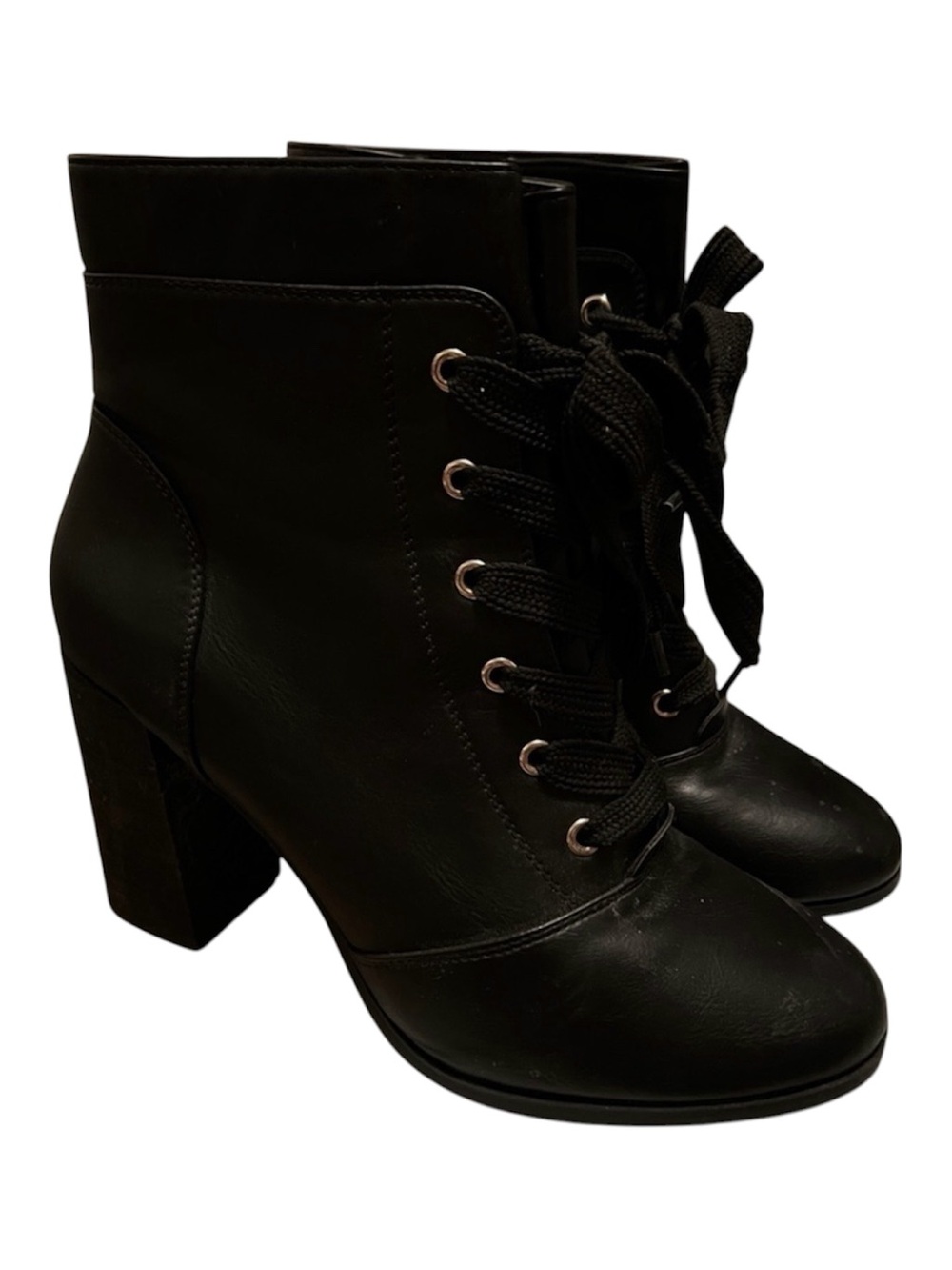 Call It Spring Black Lace-Up Block Heel Ankle Boots